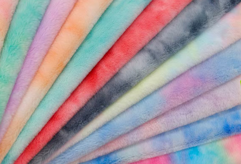 Tissu en fourrure de lapin imprimé Tie-dye, 450mg, 165cm, adapté aux oreillers/jouets en peluche
